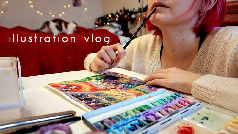 Spending a cozy Christmas evening with her girlfriend Illustration