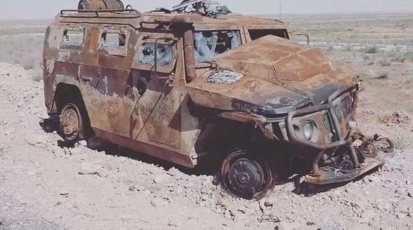Сгоревший АМН 233114 «Тигр-М» в Сирии